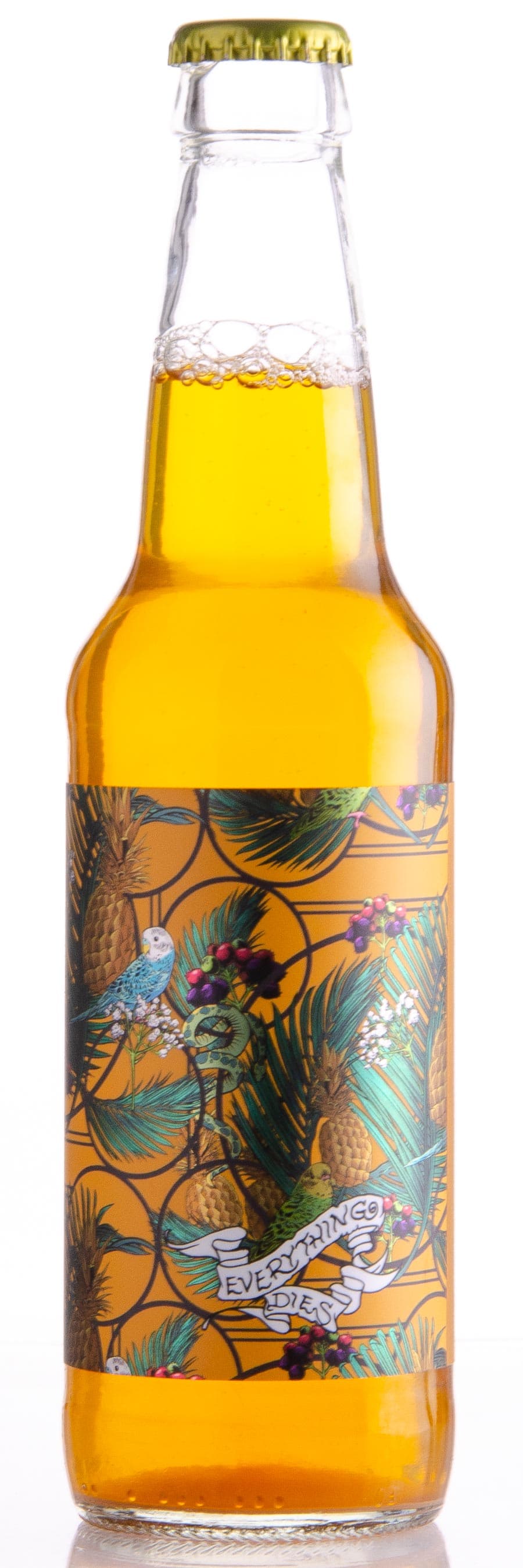 Everything Dies Barrel-Aged Sour Ale with Pineapple Skin, Orange Zest, Lime Zest, Allspice, Nutmeg, Cinnamon, and Ginger.