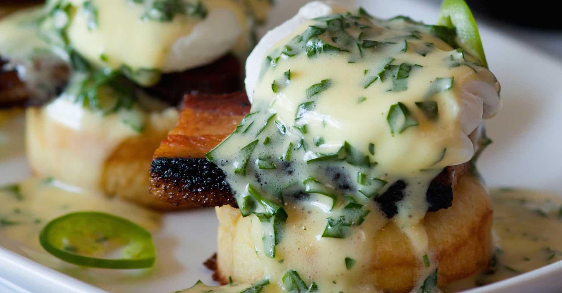 Hop-Head Red Pork Belly and Poached Egg on a Malted Crumpet Recipe