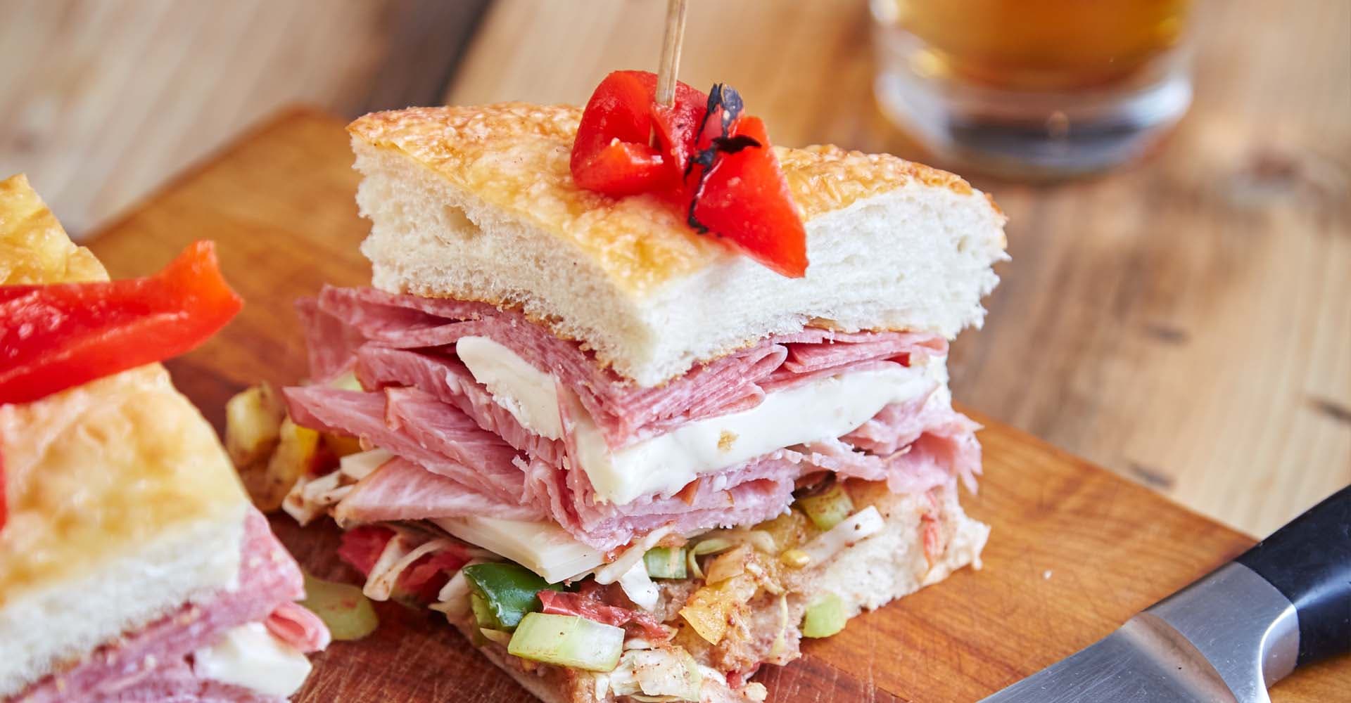 Muffaletta with IPA-Brined Veggie Relish