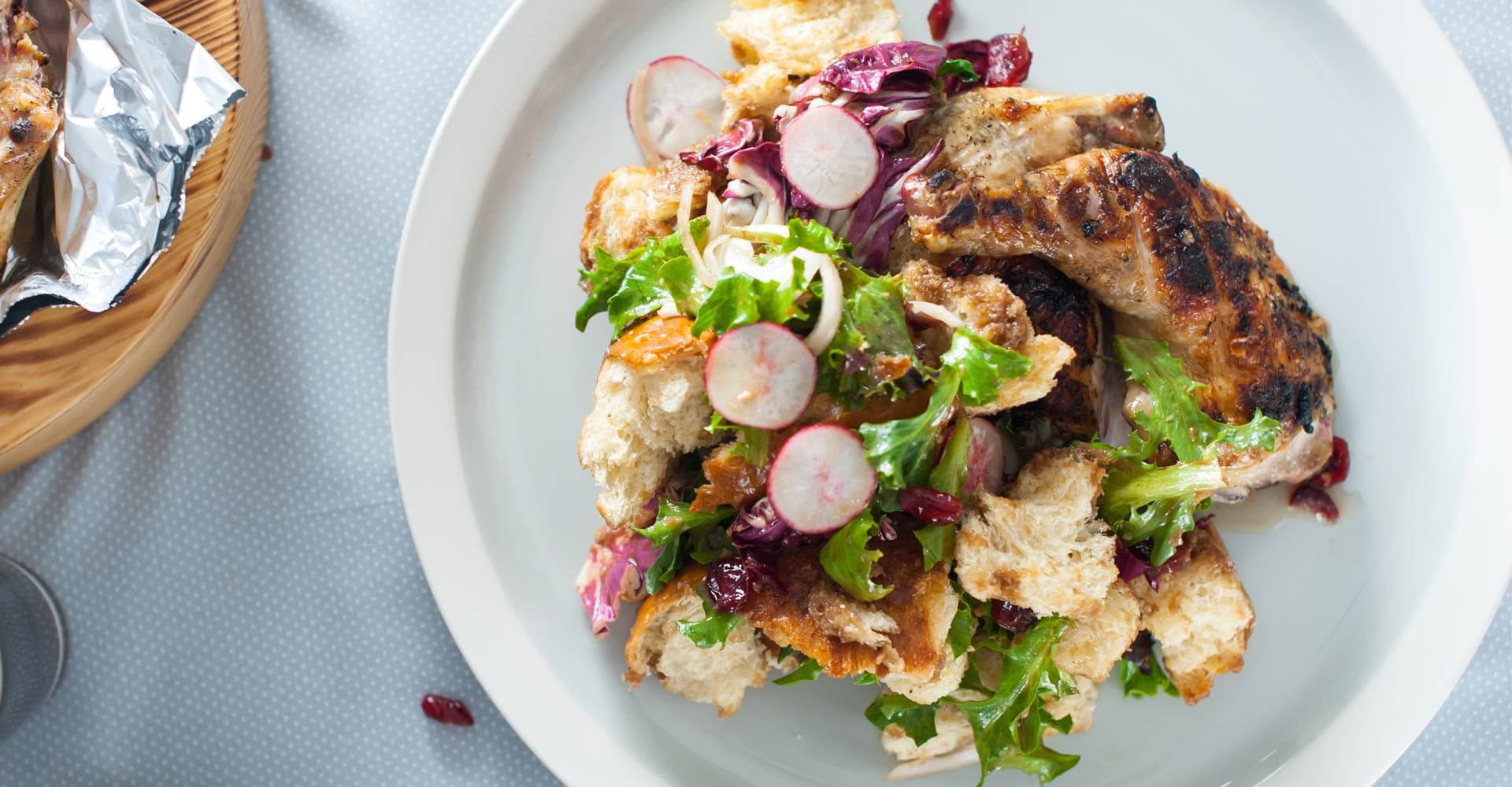 Spatchcock Chicken with Dried Cherry Panzanella Recipe