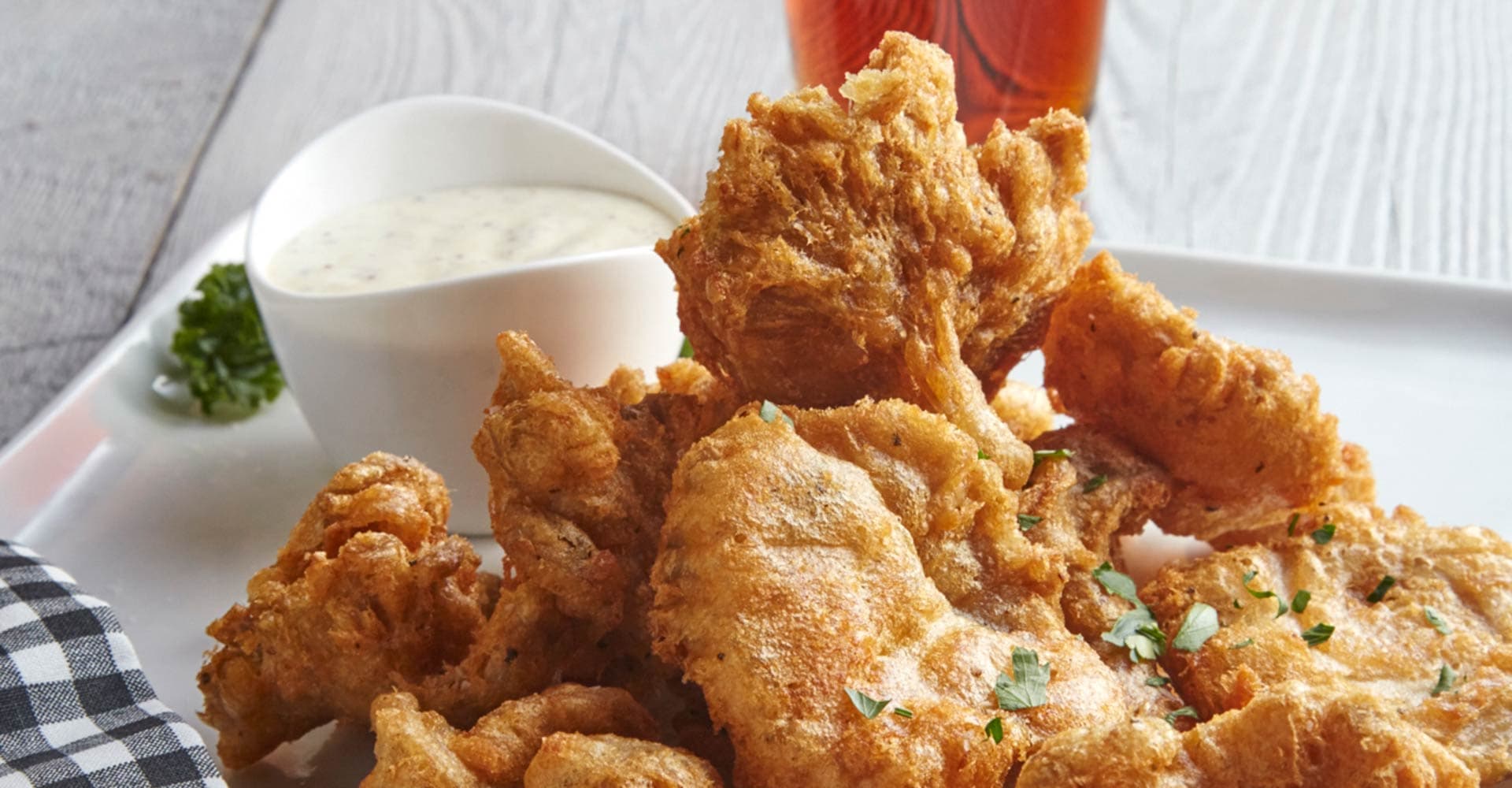 Beer-Battered Oyster Mushrooms with Creamy Whole-Grain Mustard Recipe