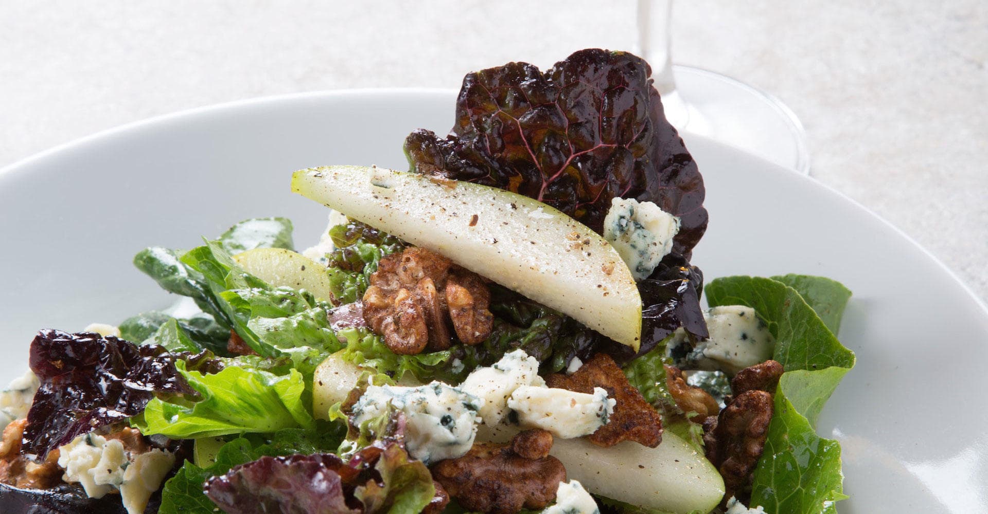 Salad with Porter-Glazed Walnuts and Pear-Pilsner Vinaigrette
