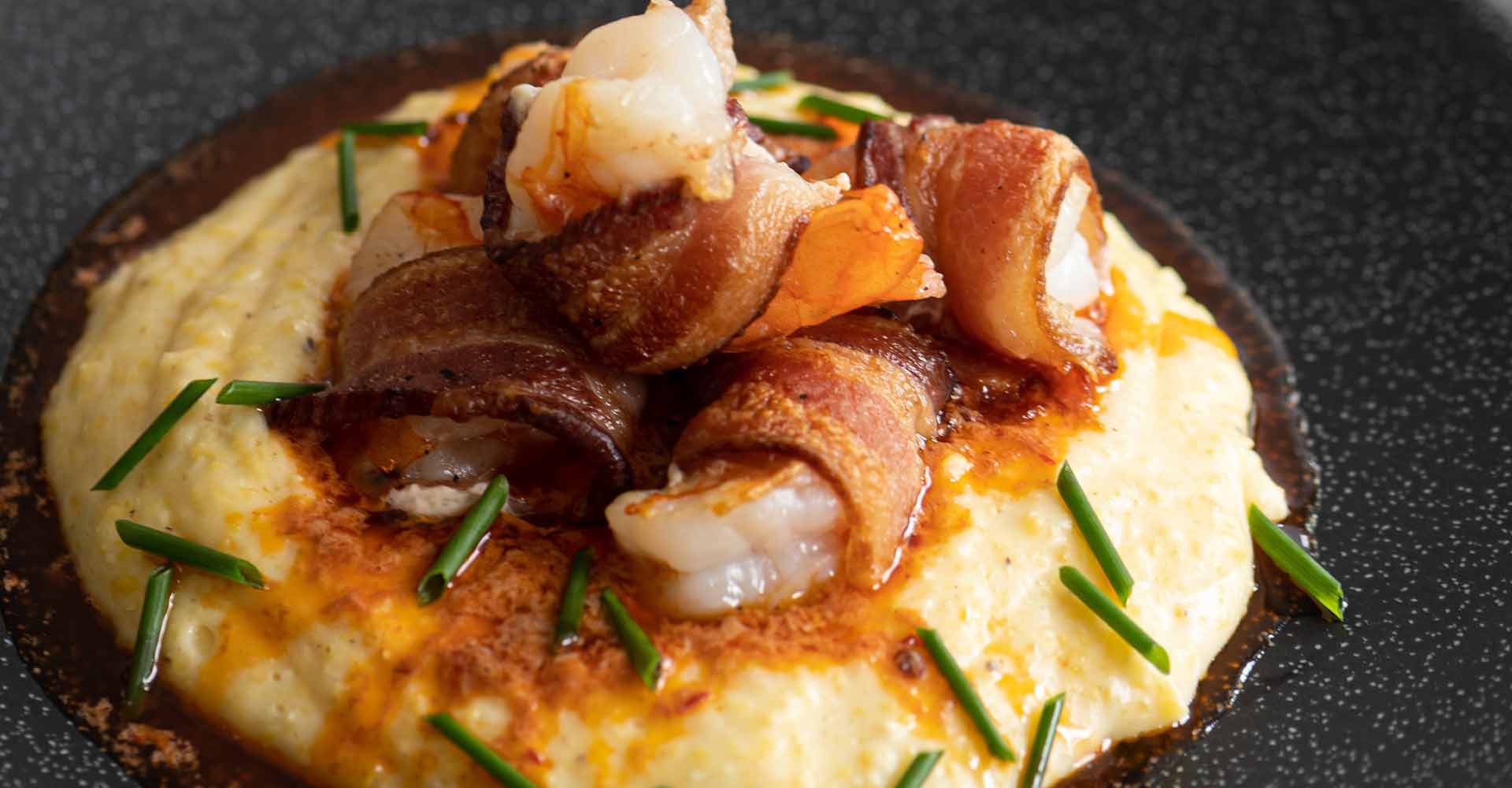Cooking with Hazy Double IPA: Bacon-Wrapped Shrimp and Grits with Tomato-Chipotle Butter