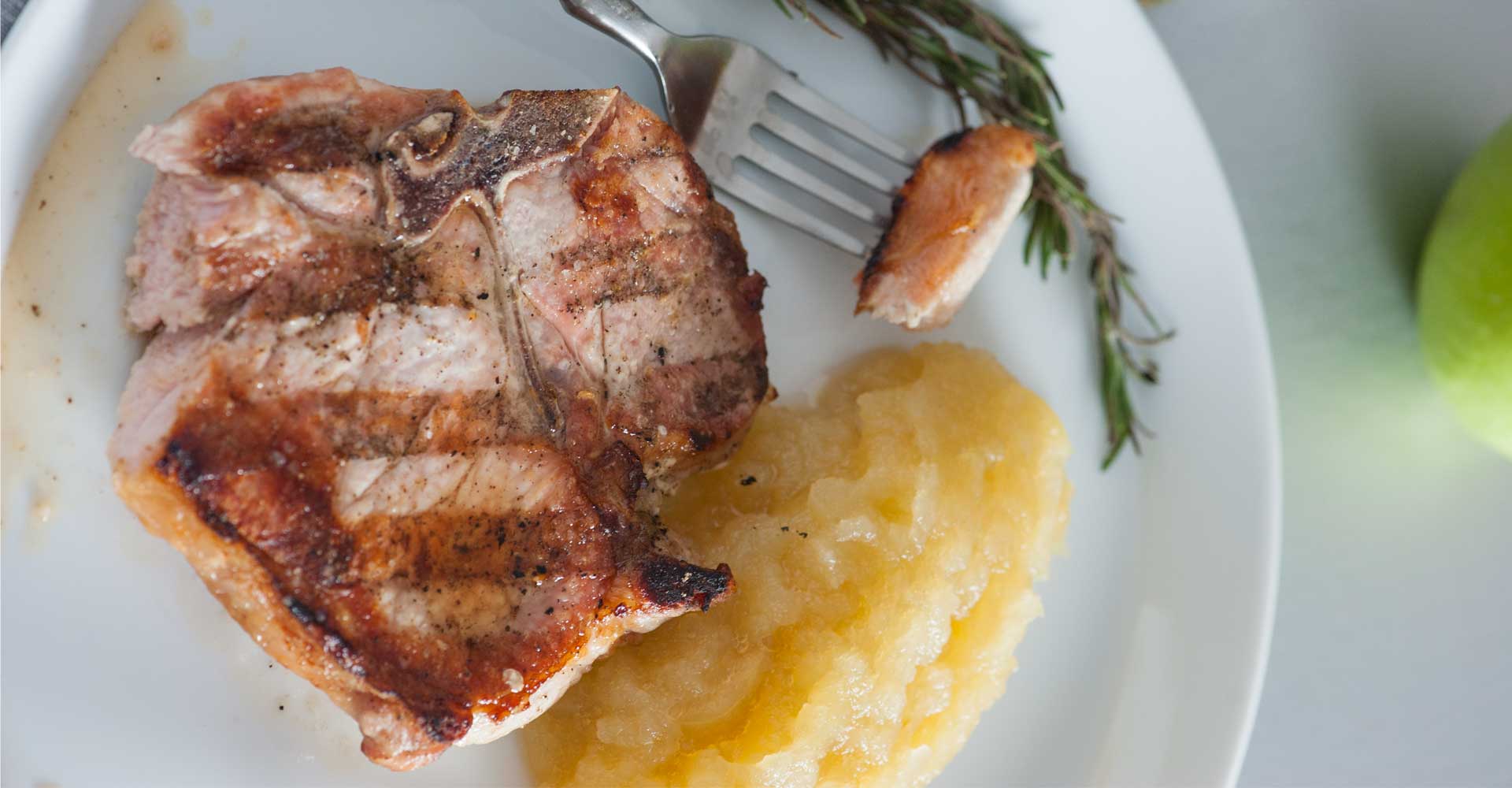 Pork T-Bone with Tart Rosemary Applesauce Recipe