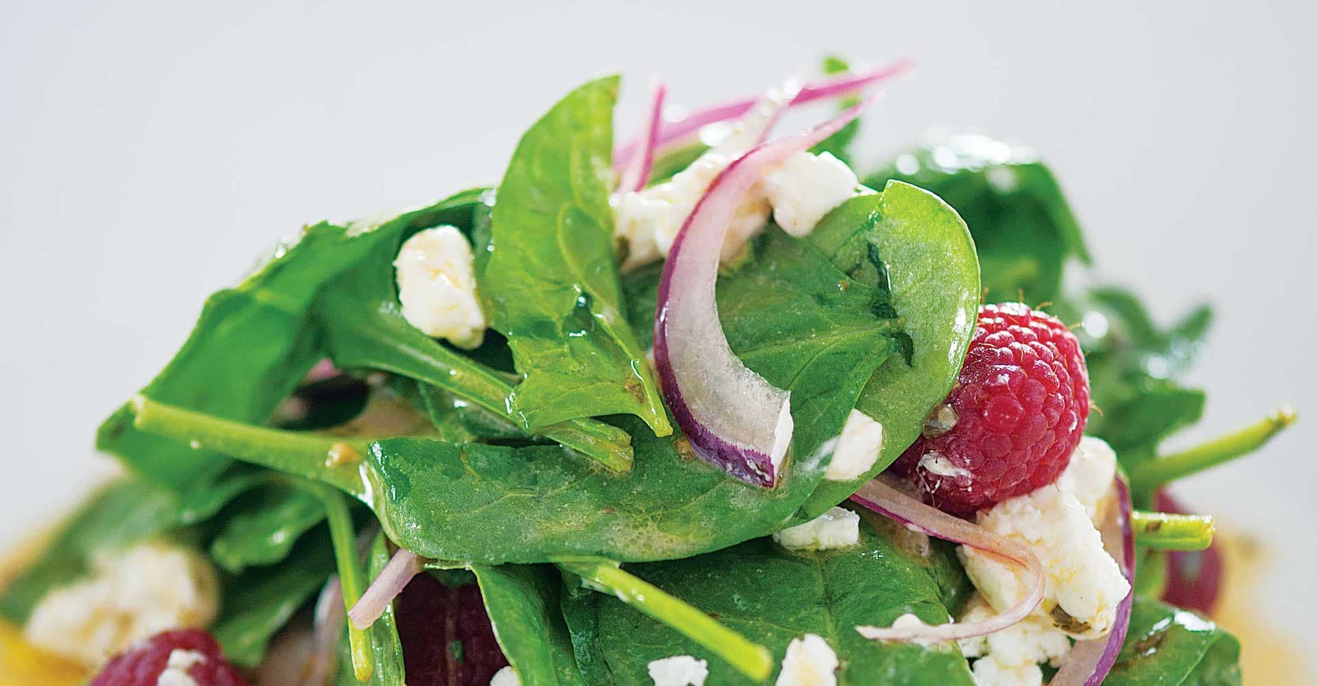 Spinach Salad with Goat Cheese and Raspberry Lambic Dressing Recipe