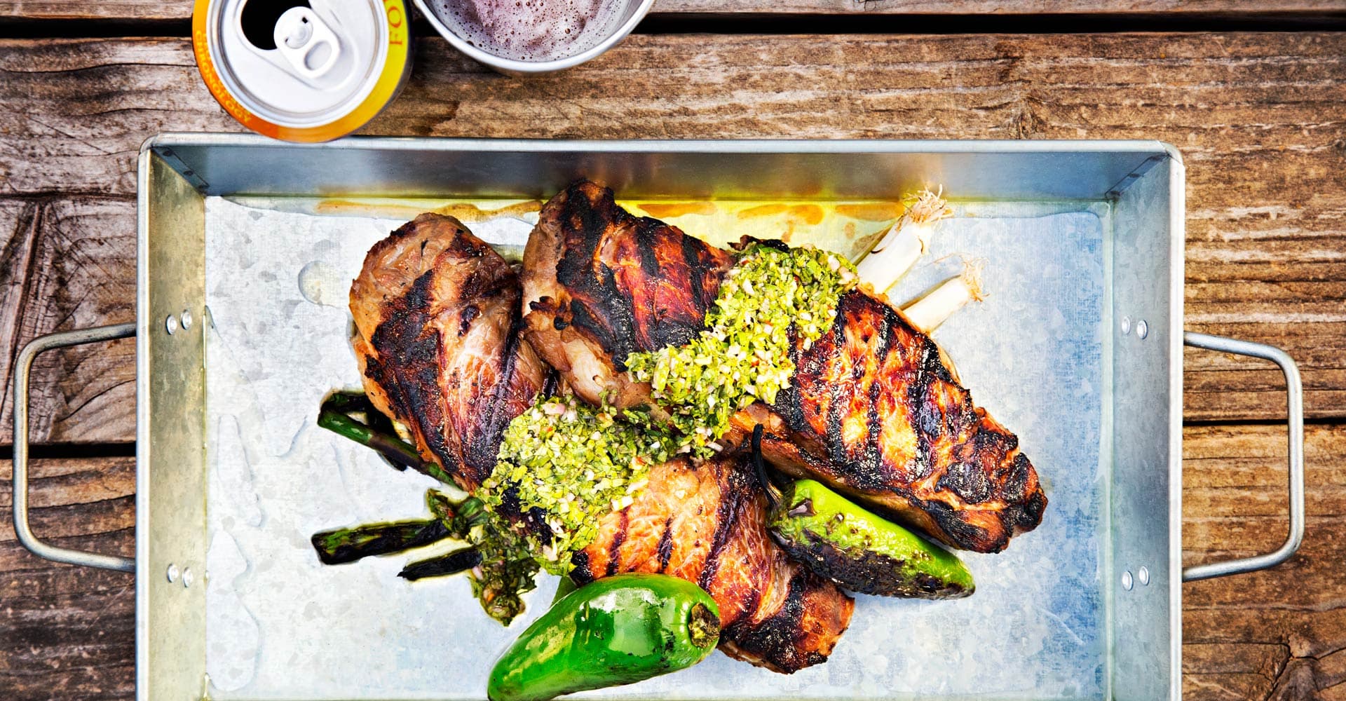 Beer-Brined New York Strip with Grilled Jalapeño and Chimichurri Recipe