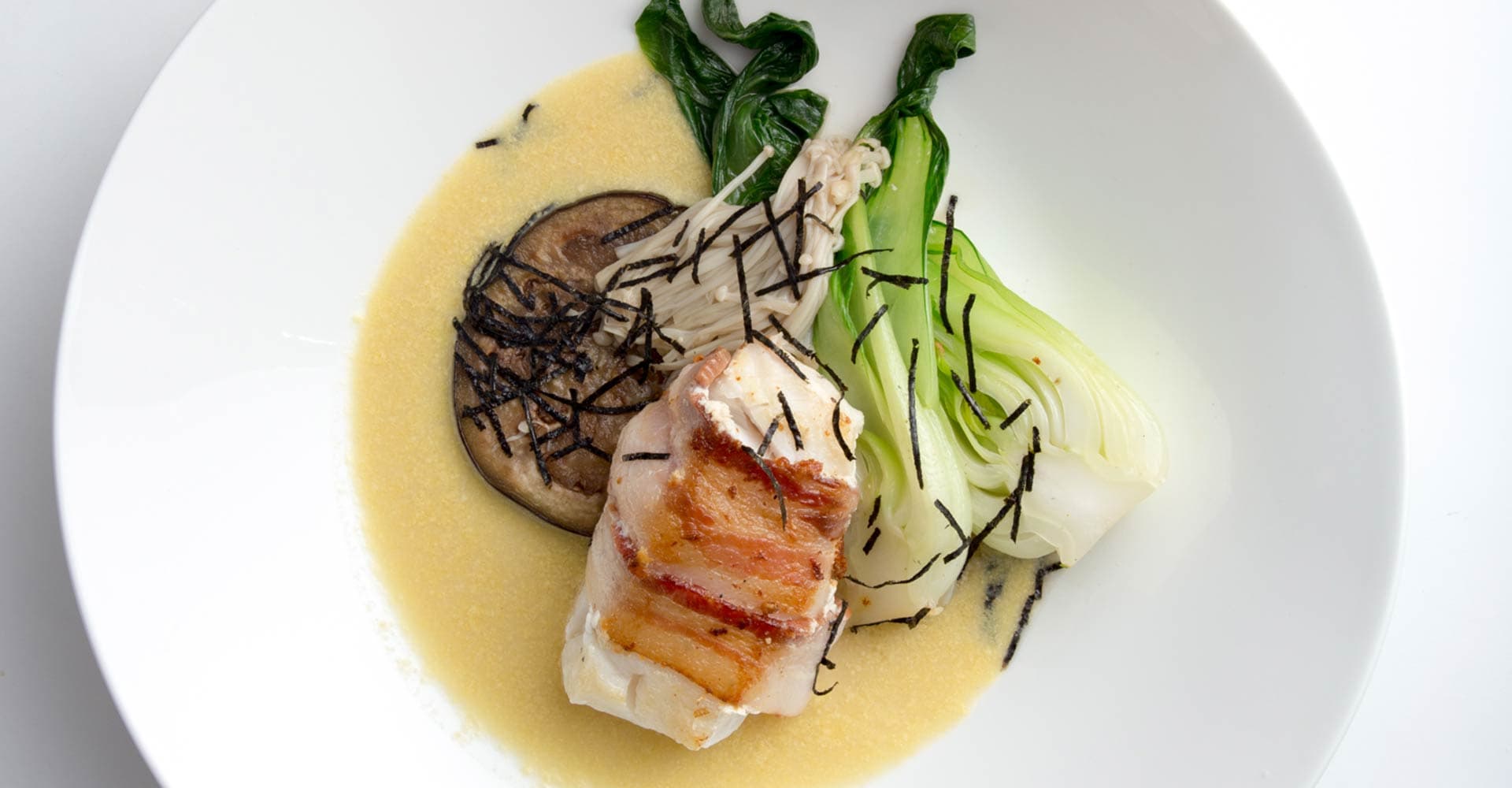 Bacon-Wrapped Monkfish and Wheat Beer Corn Nage Recipe