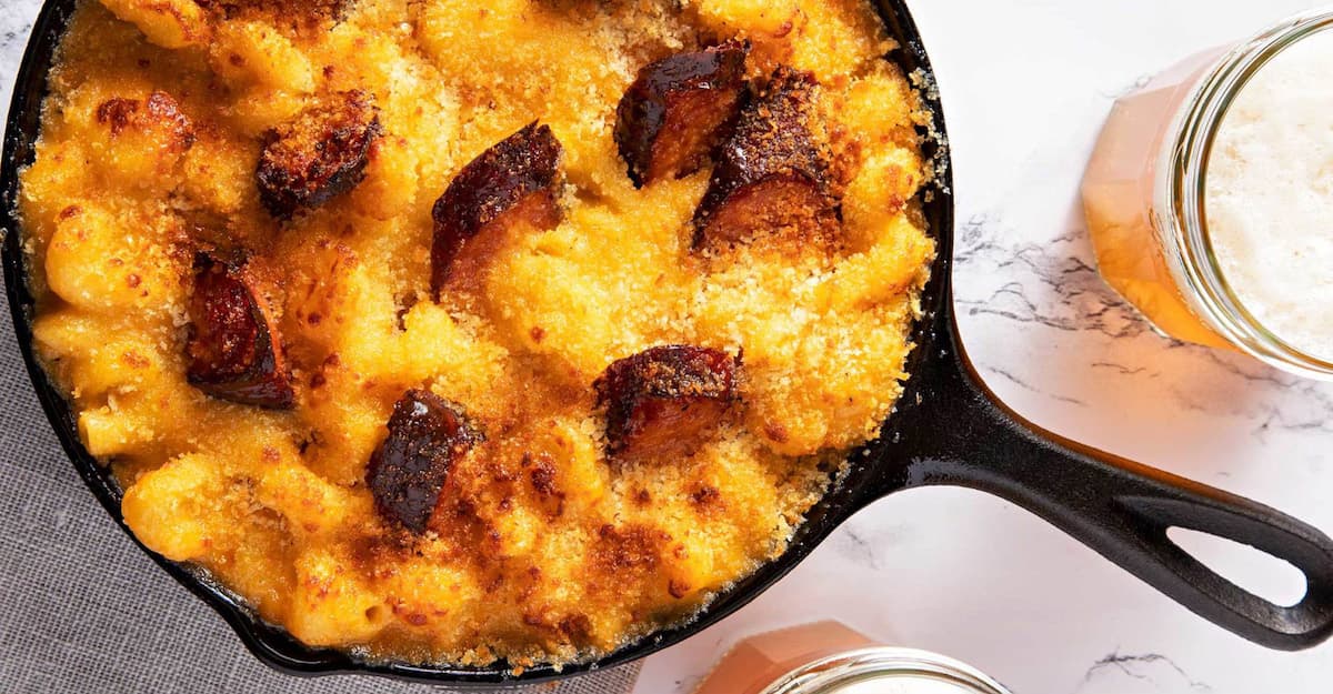 Cooking with Beer: Mac & Wayfinder Relapse IPA Cheese with Andouille Sausage