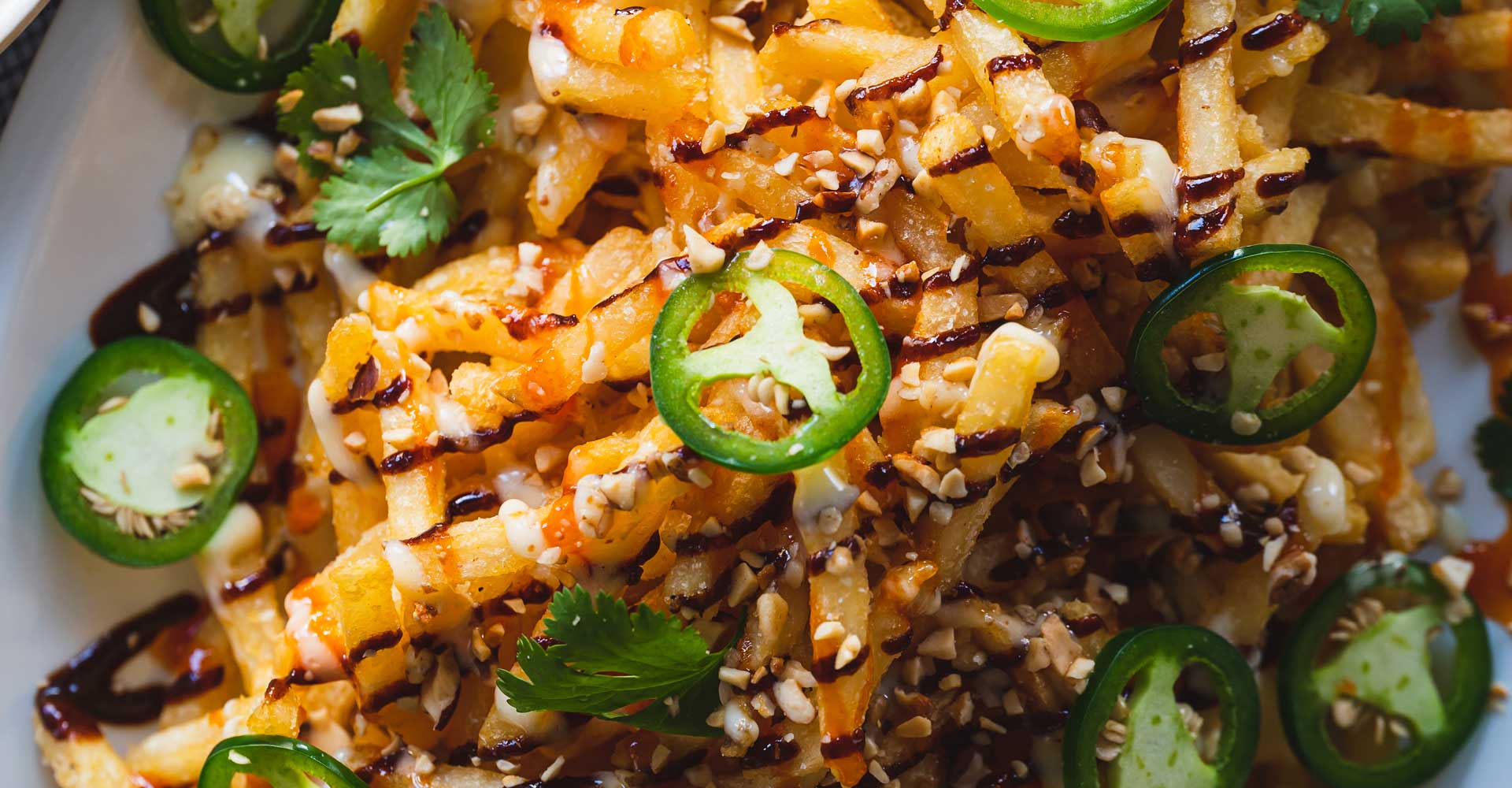 Cooking with Beer: Thai-Style Street Fries with Hoisin, Sriracha, Hoppy Mayo, and Crushed Peanuts
